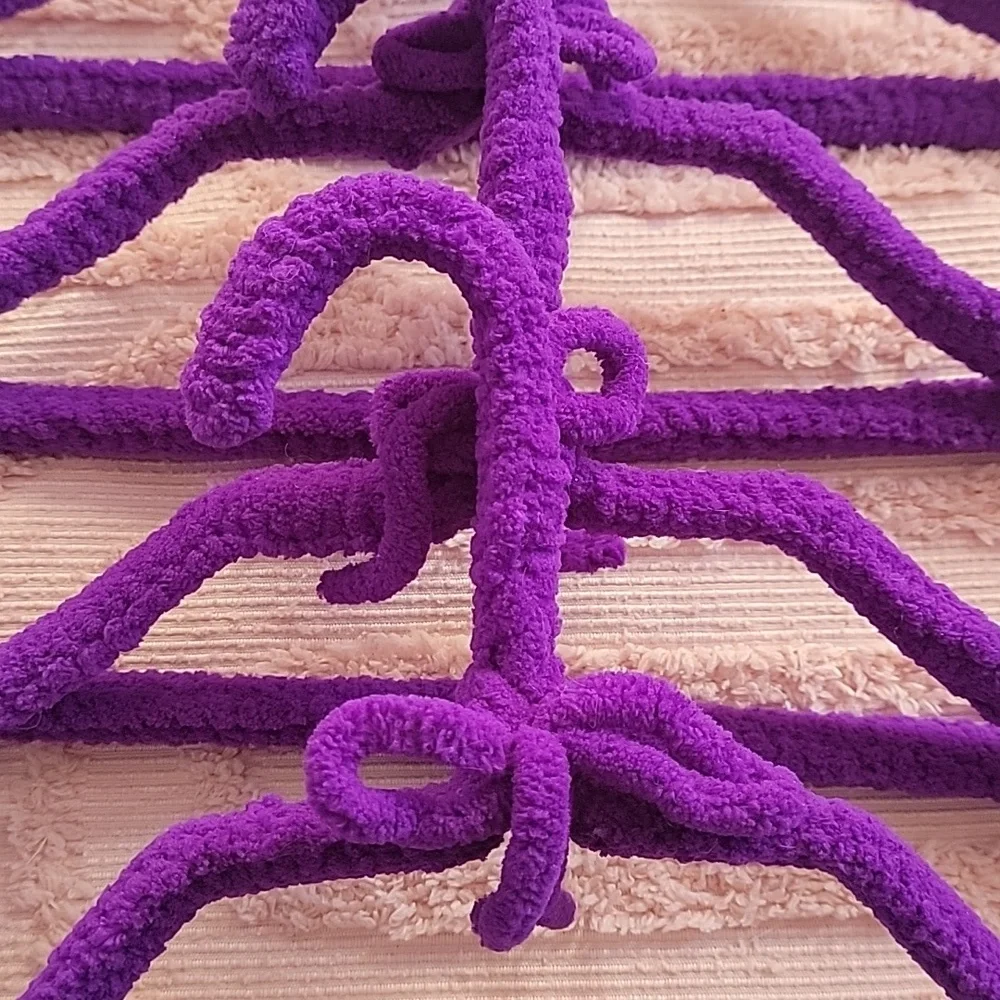 Handmade Hangers, set of five. Purple, new.